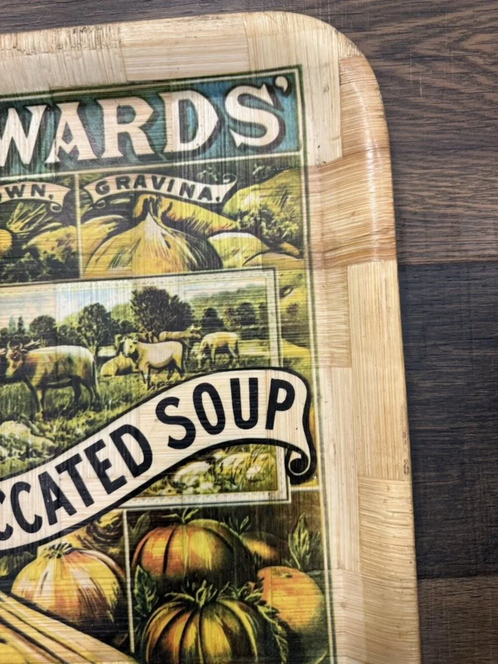 Vintage Edwards Desiccated Soup Advertising Ad Farmhouse Woven Bamboo Soup Tray
